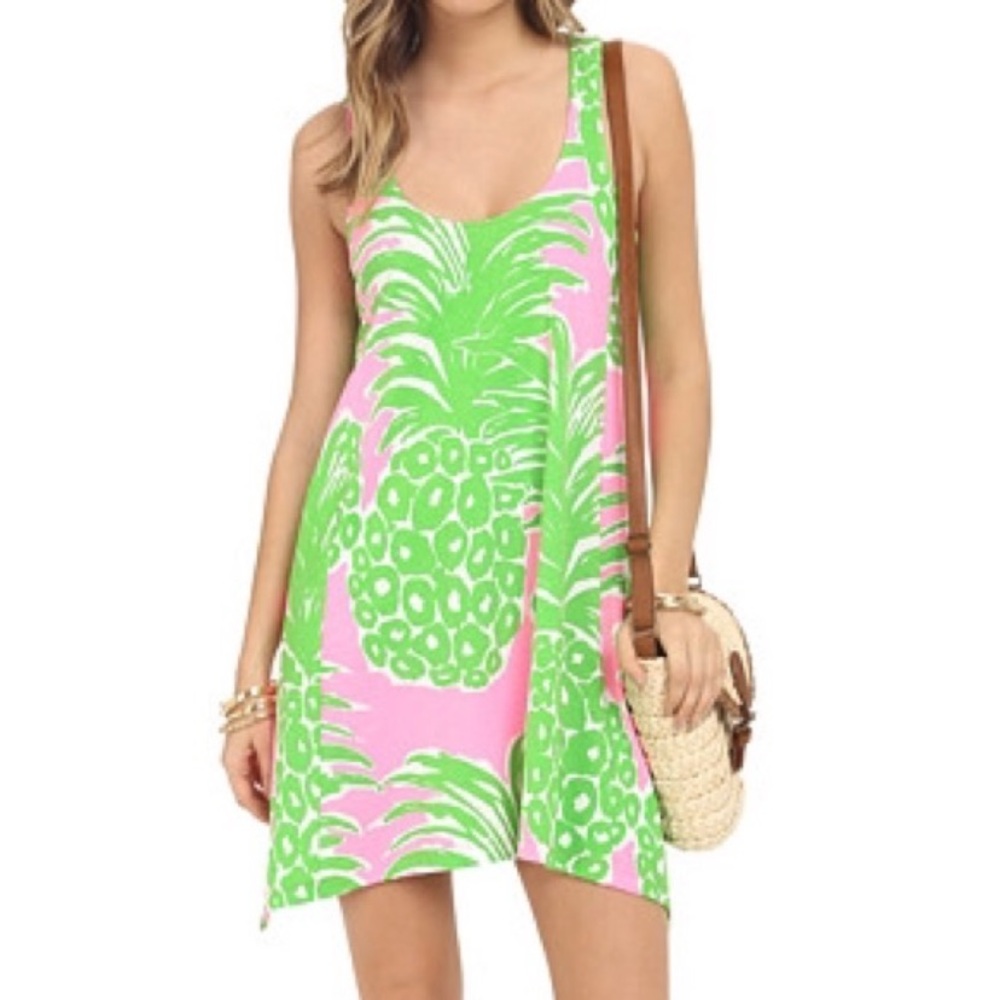Lilly Pulitzer Monterey Dress in Pink Pout Flamenco, Pink and Green Tank Dress